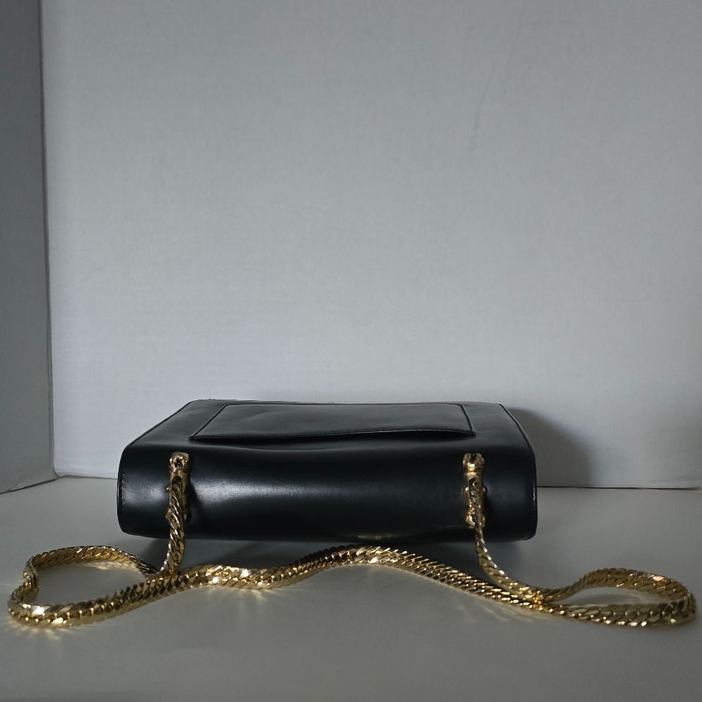 Vintage Gucci Black Leather Gold Chain Shoulder Bag - Picture 8 of 14